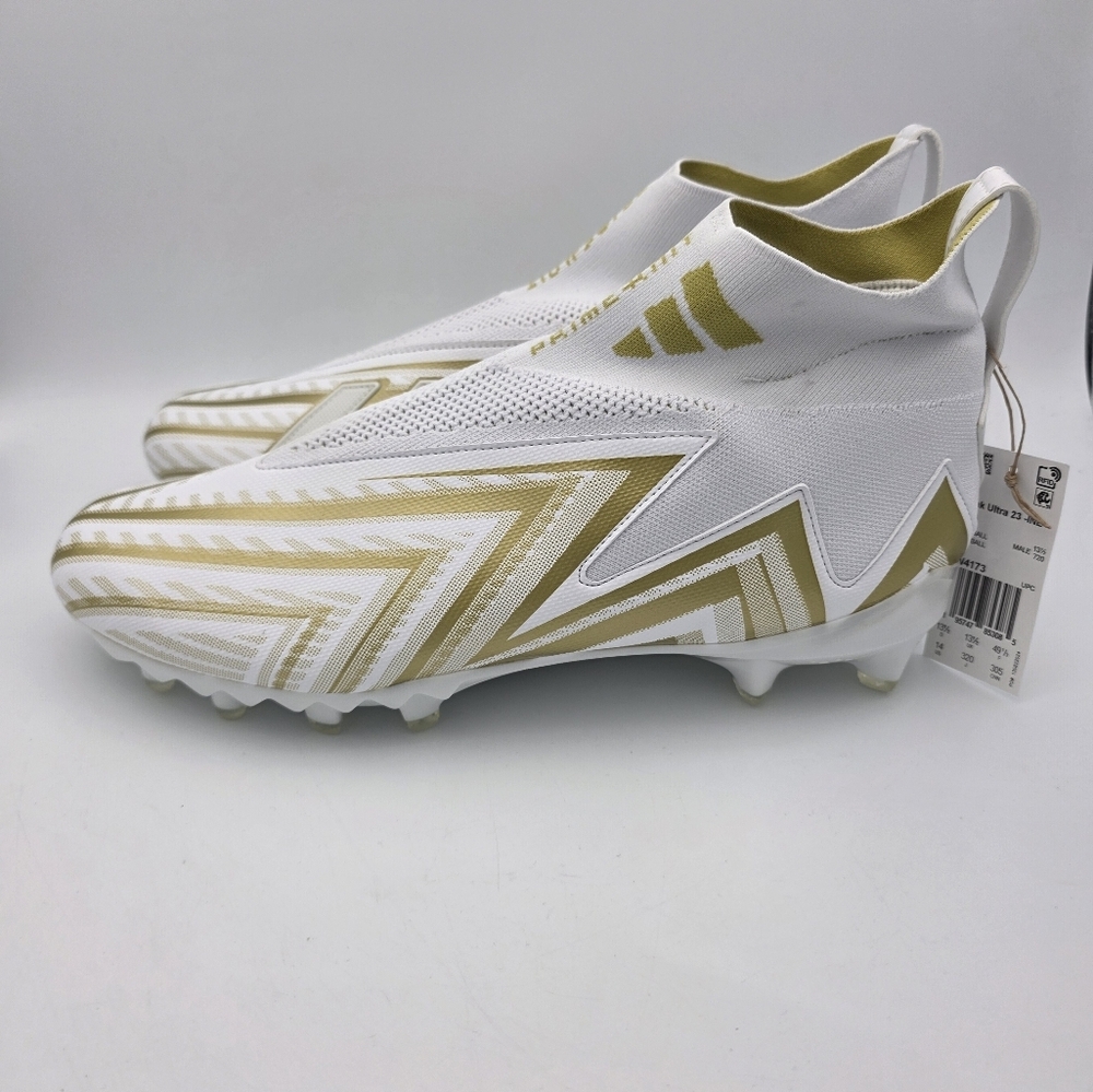 Adidas Freak Ultra 23 Inline Primeknit White Gold Football Cleats GW4173 Sz 14